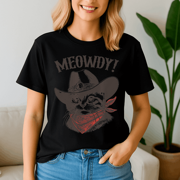 Meowdy Cat Tshirt, Cowboy Cat Country Western, Funny Cat Shirt.Cat Lover Gift