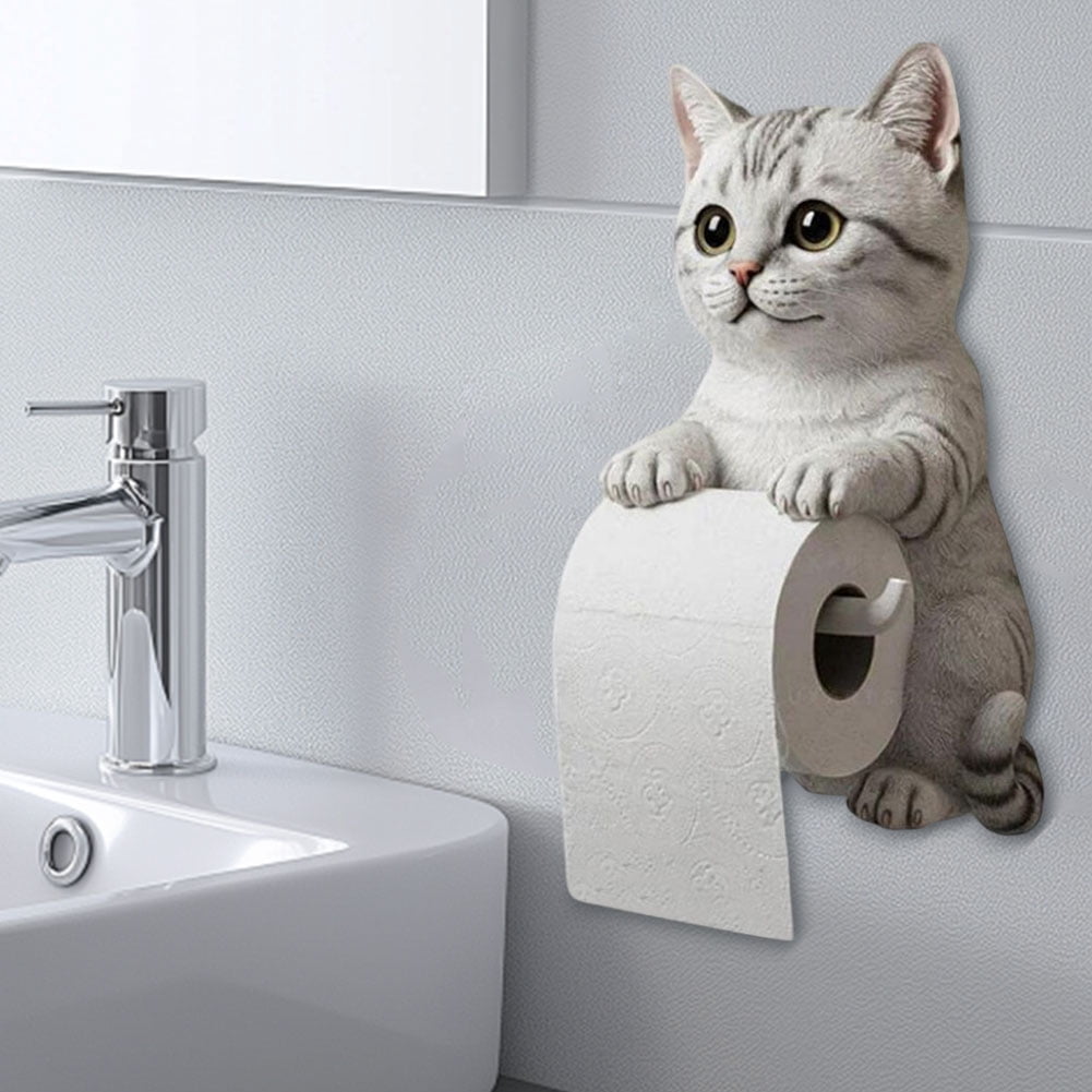 CARRFA Funny 3D Cat Toilet Roll Holder, Creative Cat Sculpture Paper Holder, Decorative Towel & Tissue Wall Mount for Bathroom Kitchen Decor Gifts for Cat Lovers