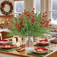 thumbnail image 5 of 3 Pack Christmas Artificial Pine Branches with Red Berry Stems- Faux Evergreen Norfolk Pine Cypress Leaves Stems- Fake Foliage Pine Needles Picks for DIY Craft Garland Home Decor, 5 of 6