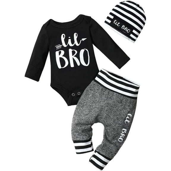 Newborn Baby Boy Clothes Letter Print Long Sleeve Pants Hat 3Pcs Cute Baby Boy Outfits