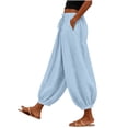thumbnail image 5 of LEAVINGSUO Women's Cotton Linen Pants Drawstring Elastic Waist Straight Loose Fit Jogger Trousers with Cuffed Hem Light Blue S, 5 of 6