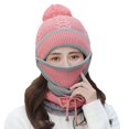 thumbnail image 1 of 3Pcs/Set Women Winter Woolen Knitted Fluffy Ball Beanie Cap Warm Mask Neck Scarf, 1 of 10