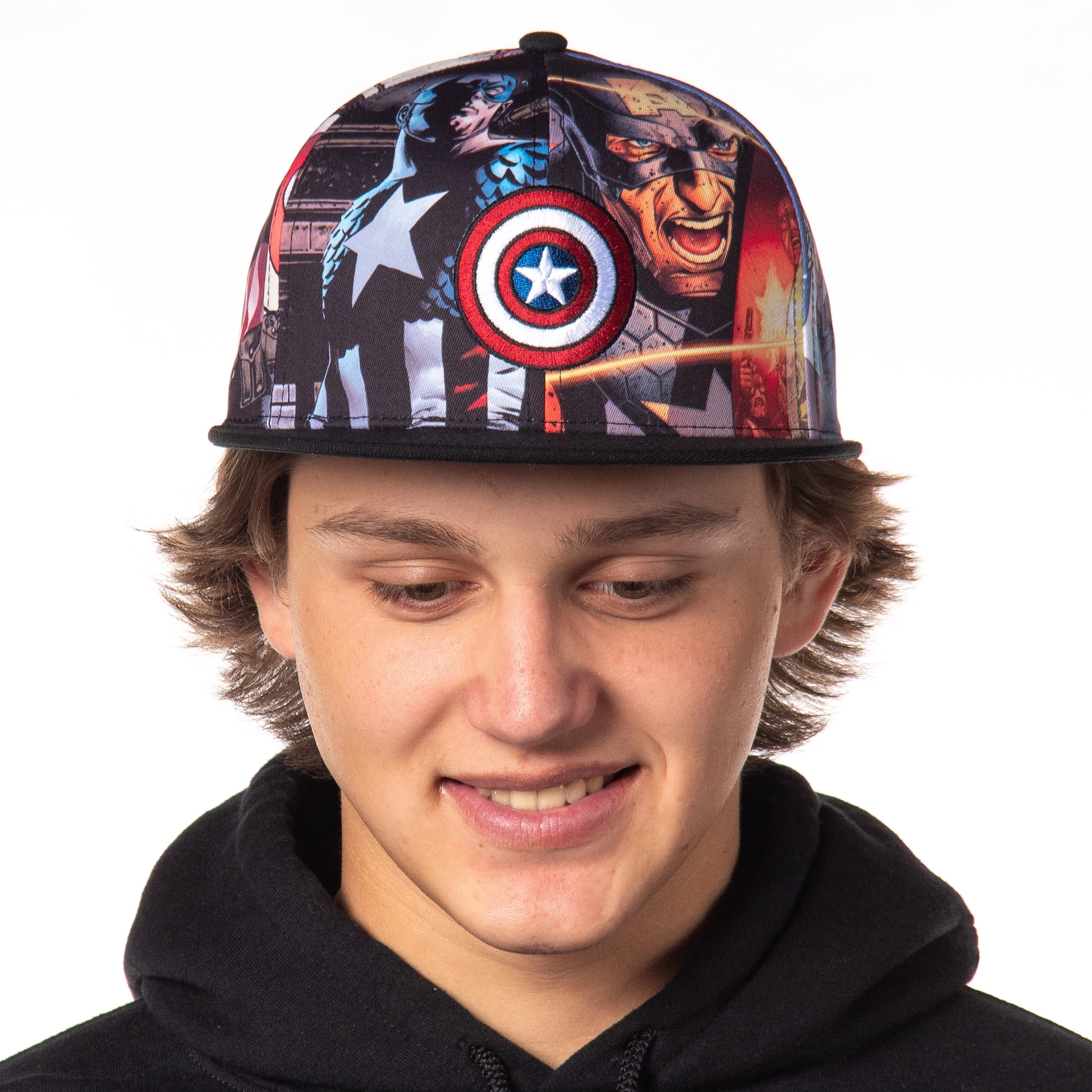 Marvel Comics Captain America Allover Sublimated Scene Design Adult Adjustable Snapback Hat Baseball Cap OSFM