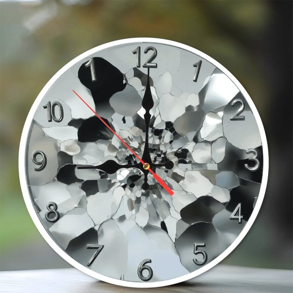 Modern Stylish Wall Clock with Shattered Mirror Design 10-Inch Silent Wooden Wall Clock, Battery Operated (AA Batteries Not Included), Artistic Home Decor