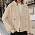 thumbnail image 2 of UJNDER Winter Jackets for Women Stylish Plus Size Short Coat with Notched Lapel Thickened Warm Wool Blend Outerwear Beige L, 2 of 4