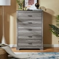 thumbnail image 3 of CHITOOMA 5 Drawer Dressers for Bedroom, Adult Tall Wooden Chest of Drawers, Storage Cabine for Living Room Entryway, Gray, 3 of 8