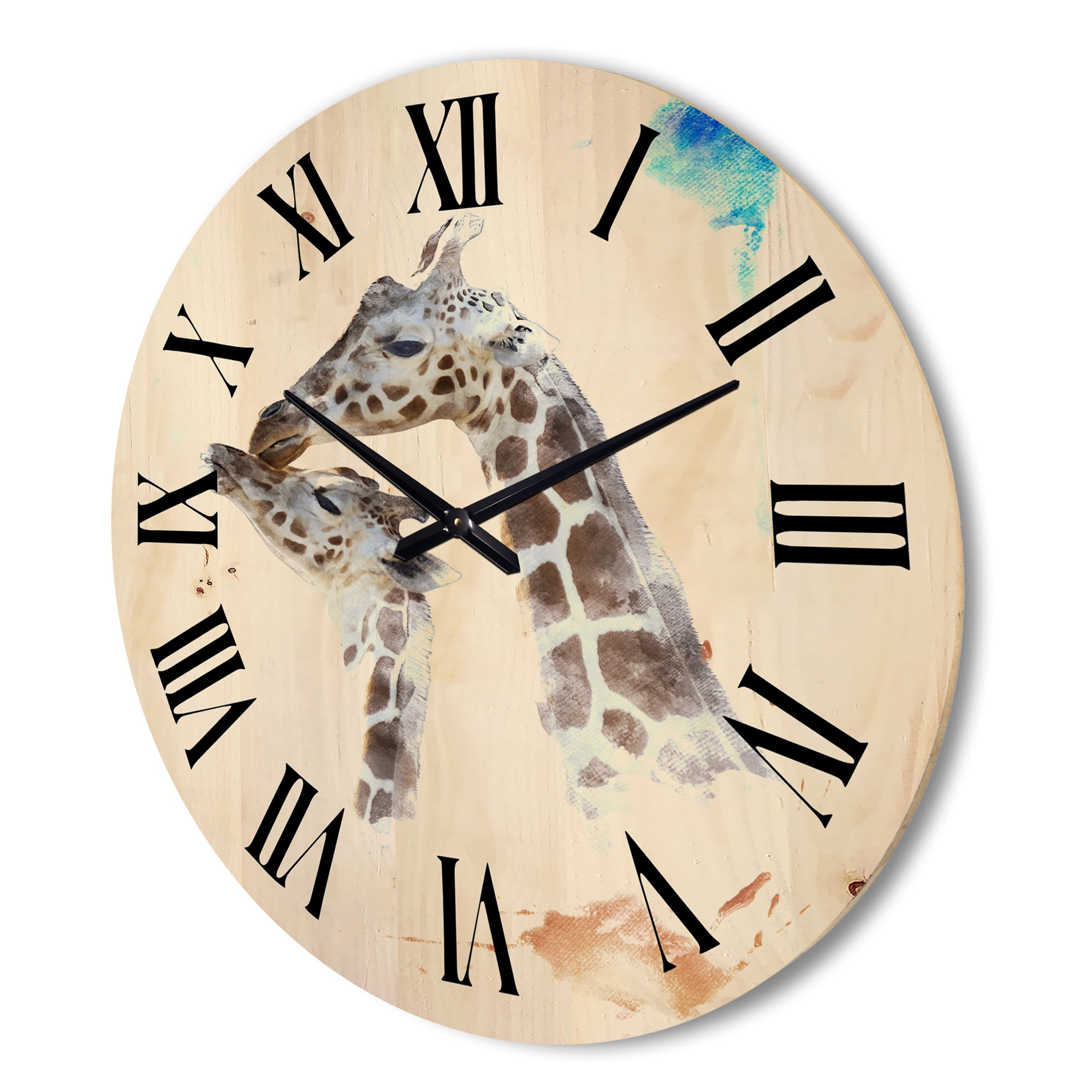 Designart 'Portrait of A Child and Giraffe' Farmhouse Wood Wall Clock