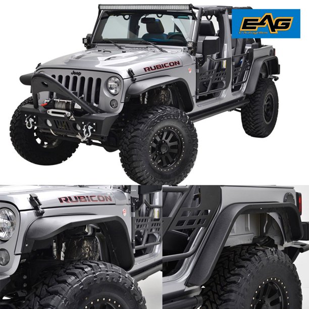 EAG 0718 Jeep Wrangler JK Front+Rear Steel Fender Flares Combo Flat Style