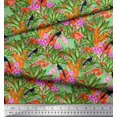 thumbnail image 3 of Soimoi Modal Satin Fabric Floral,Toucan & Flamingo Bird Print Fabric by The Yard 42 Inch Wide, 3 of 3