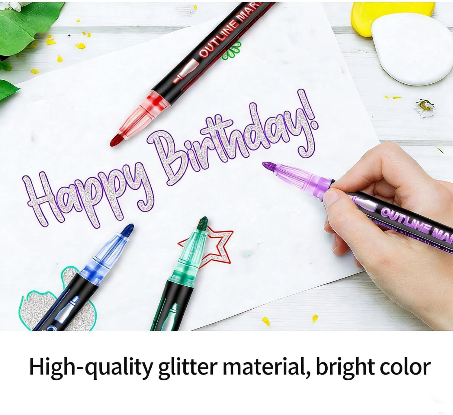 Dreamy Sparkle Dual-Line Contour Pen, Dual-Line Highlighter, Double Line Outline Pen Sparkle Markers, Quick-Dry Ink for Drawing, Coloring & DIY Crafts