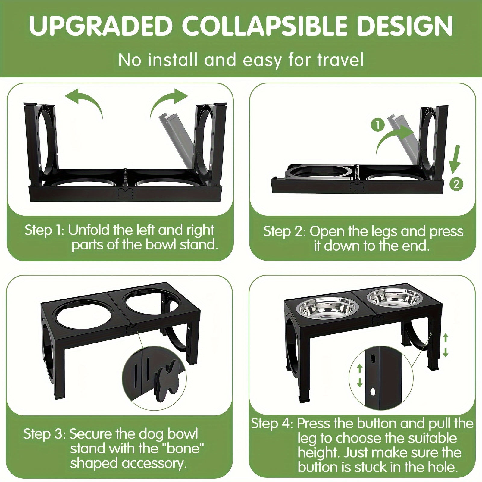 X XBEN 2-Pack Elevated Dog Bowls Stand, 5-Level Height Adjustable Feeder with 2 Stainless Steel Bowls, Anti-Slip Joint Relief Food Water Dish for Small Medium Large Dogs