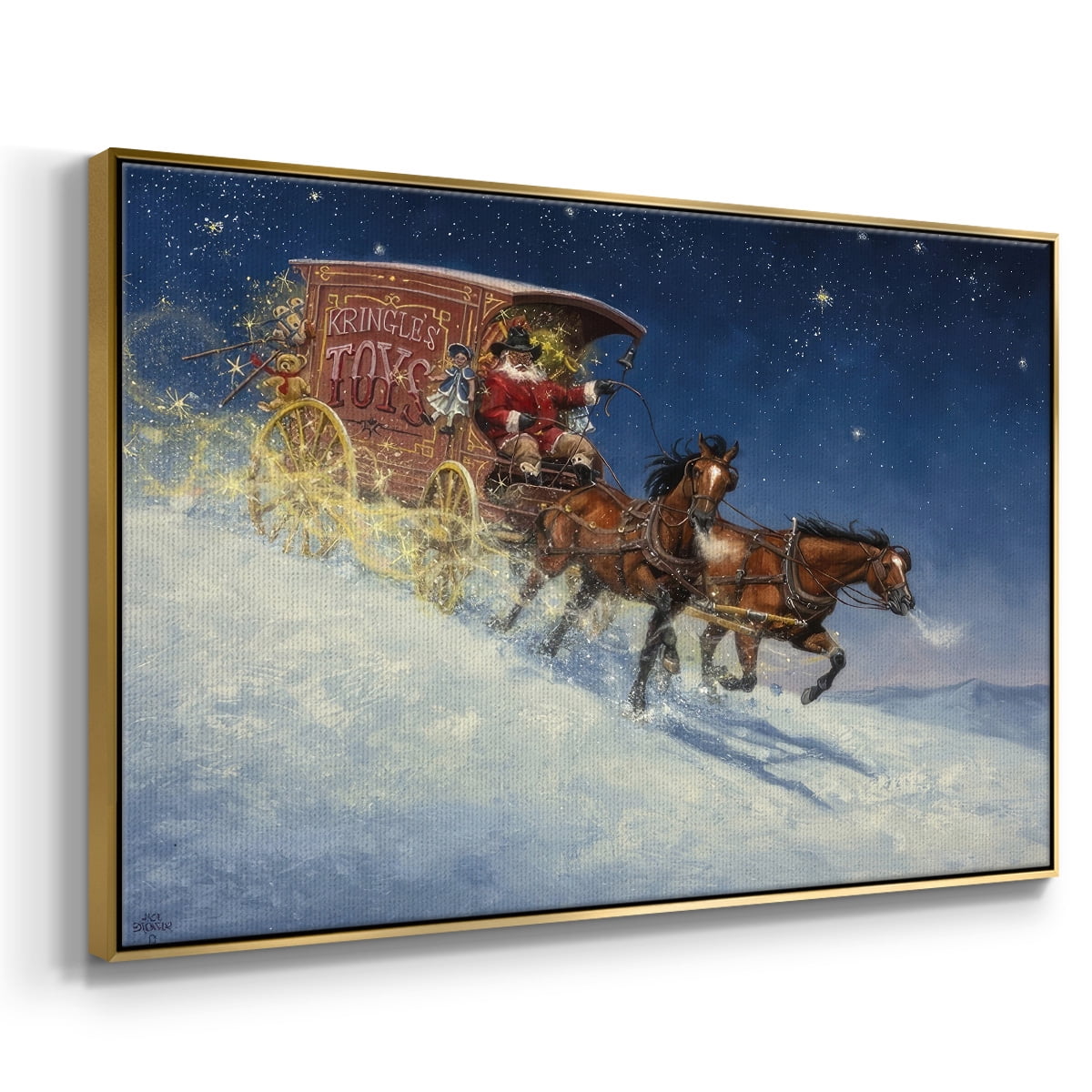 Nick of Time - Framed Gallery Wrapped Holiday Canvas - 17 x 25 - Gold Frame