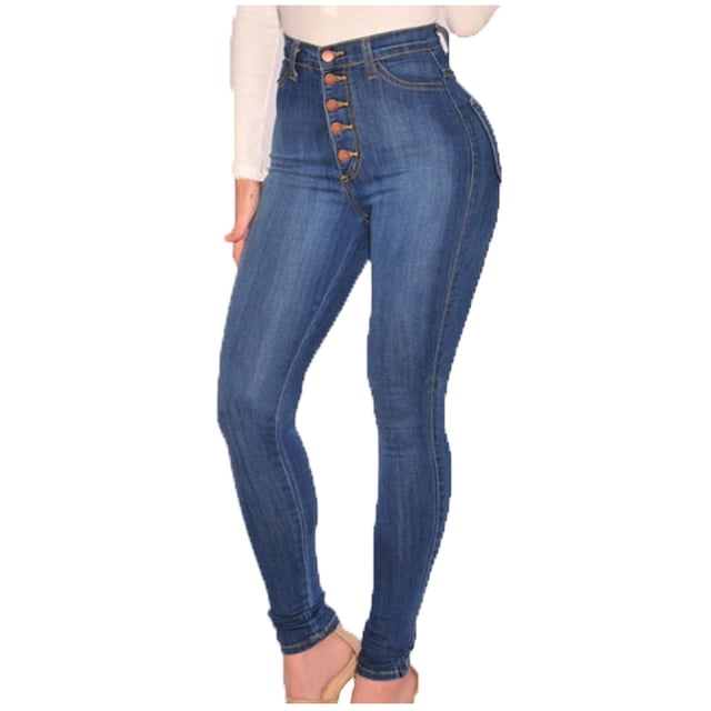 jeans Longs Unis pour Femmes, Taille Haute, Denim Classique