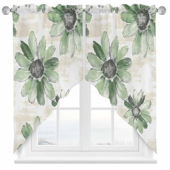 Green Floral Swag Valances for Windows 2 Pack Vintage Flowers Swag Kitchen Curtains 63 Inches Long Rod Pocket Short Window Treatment for Kitchen Bathroom 36"x63"