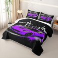 thumbnail image 3 of Castle Fairy Retro Racing Car Twin Quilt Set for Boys,Checkered Flag Print Twin Coverlet Set for Bedroom,Purple Black, 3 of 7