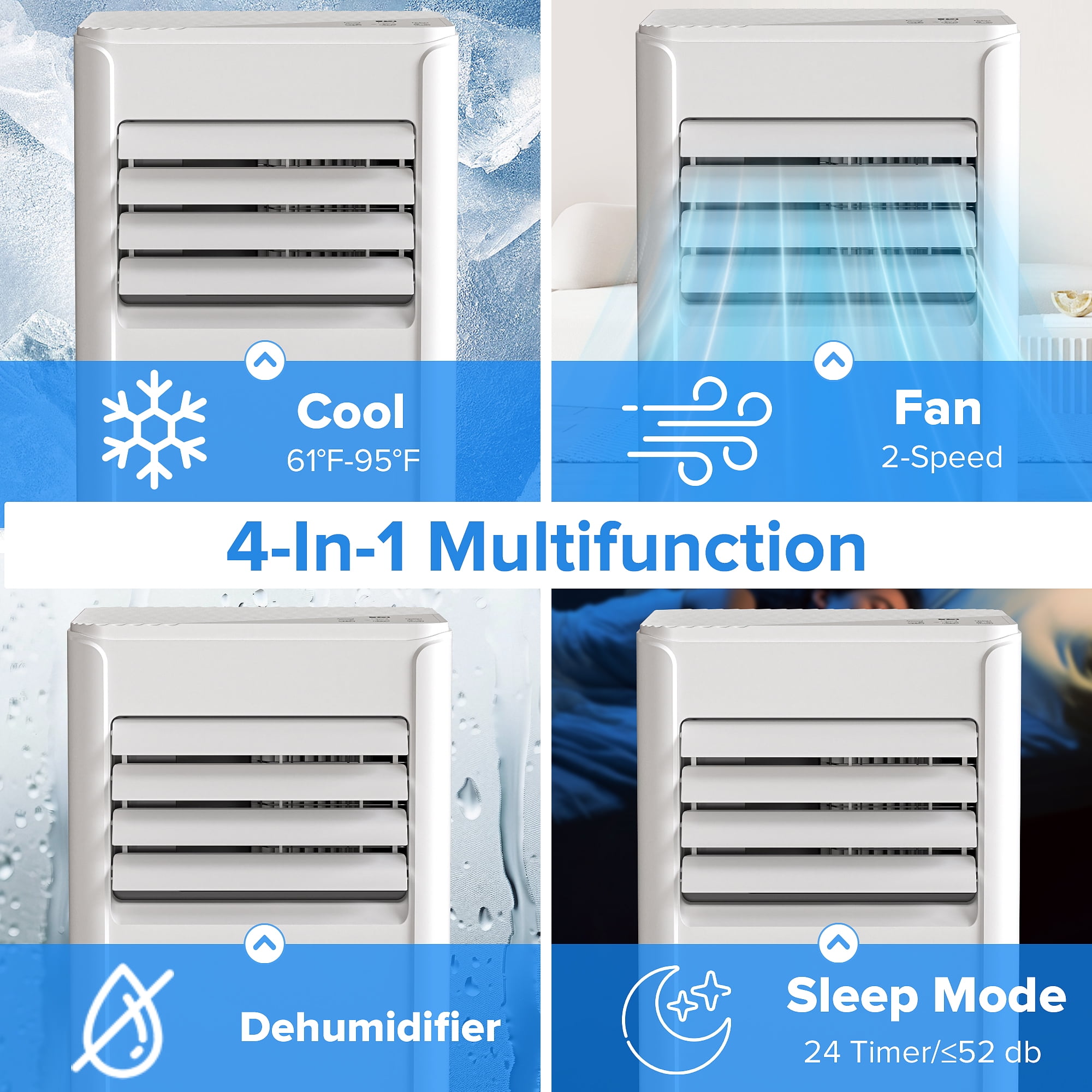 KISSAIR 8000 BTU Portable Air Conditioner, Dehumidifier, Fan, Sleep Mode, 4 in 1 AC with 24-Hour Timer