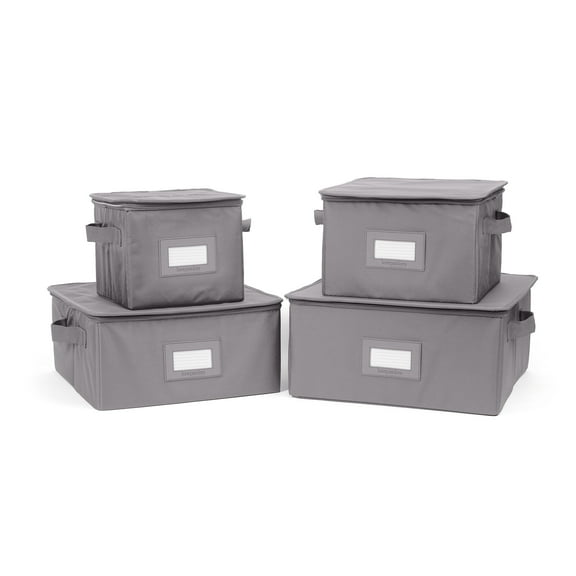 Covermates Keepsakes Dish Storage Box - Stackable, Reinforced Handles, China Storage, Graphite