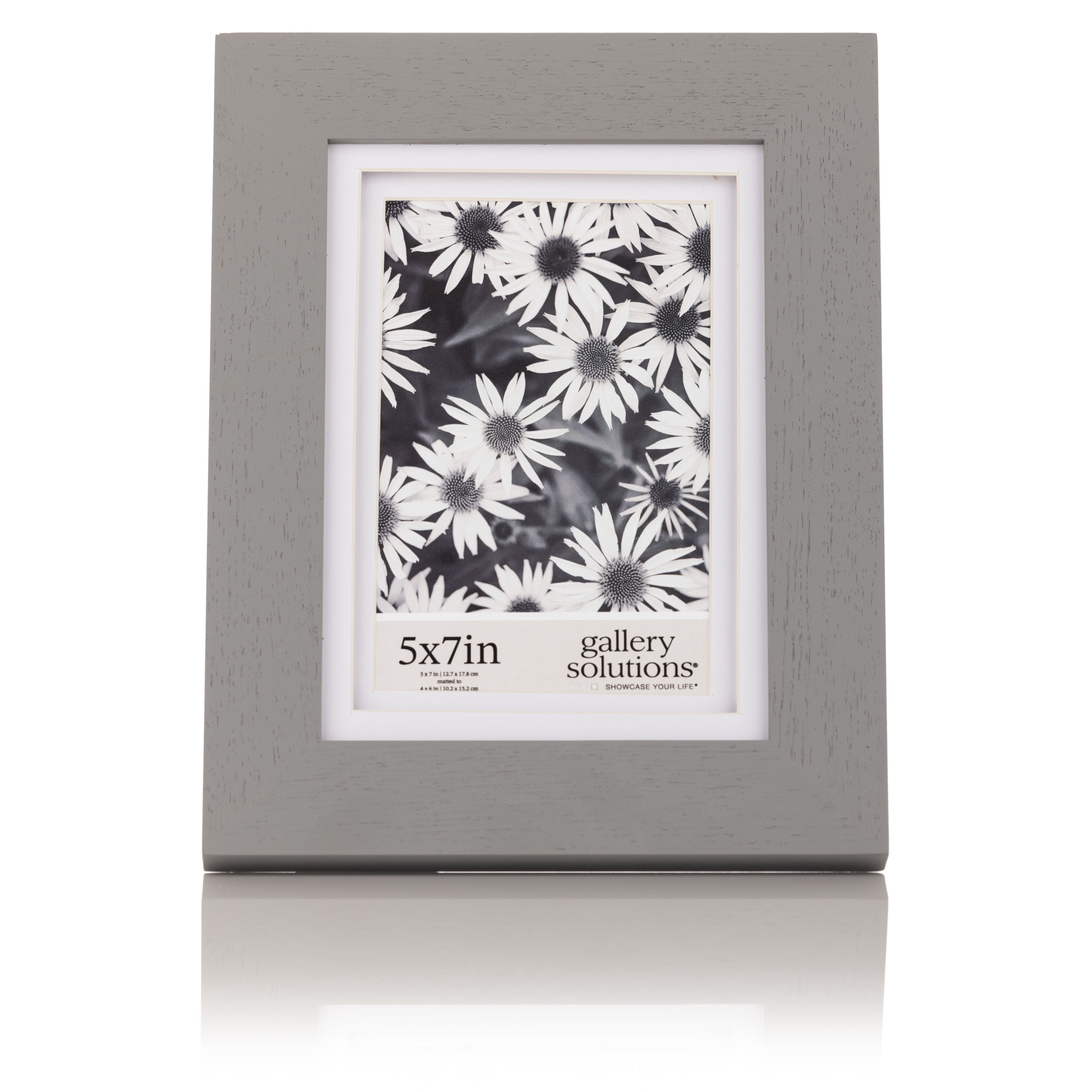 Gallery Solutions Flat Grey Picture Frame Double White Mat Airfloat Tabletop Wall Display 5" x 7" for 4" x 6" Photos 1-pack
