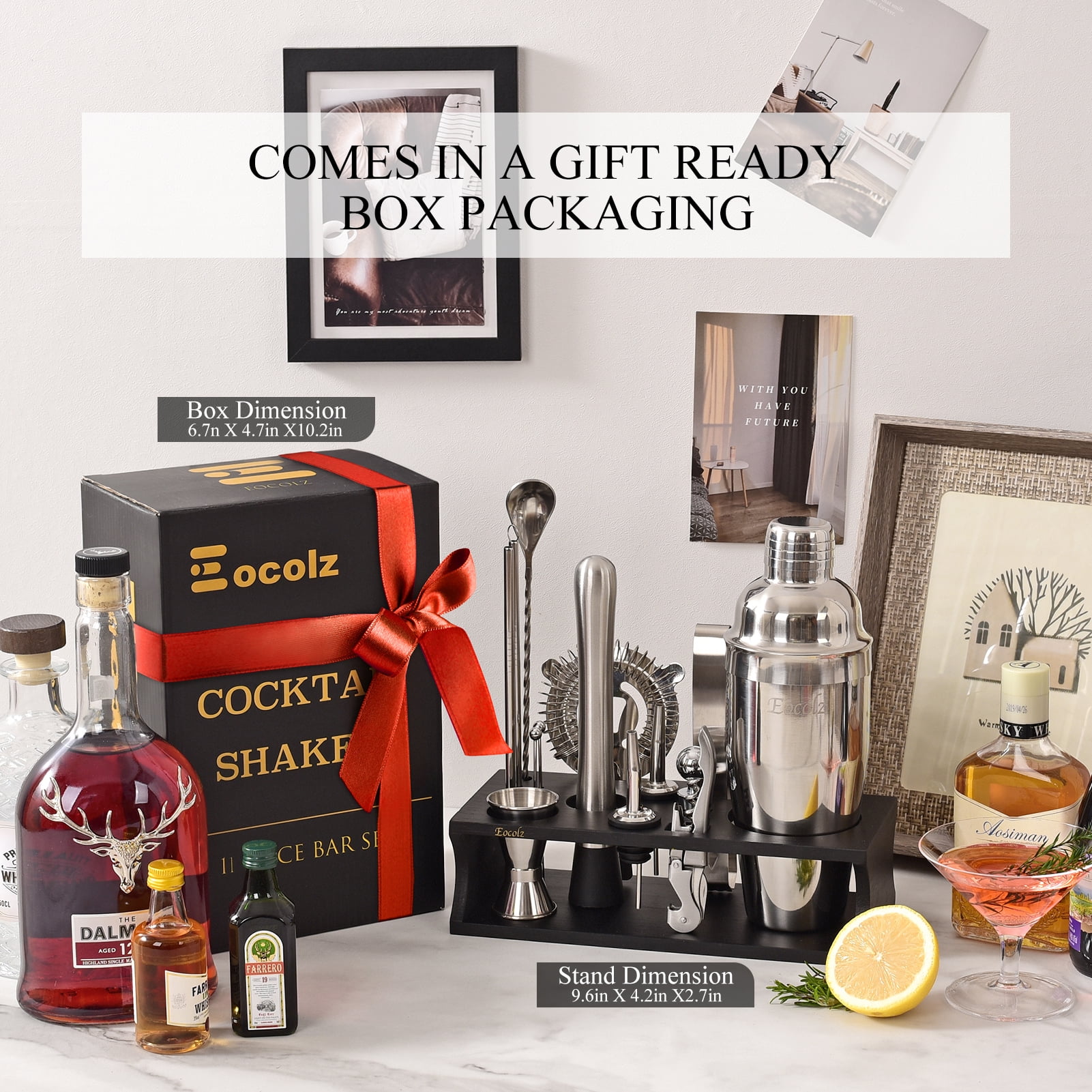CasaCulina 17-Piece Cocktail Shaker Set With Wood Stand - Bartender Kit For Home Bar & Mixology - View #12