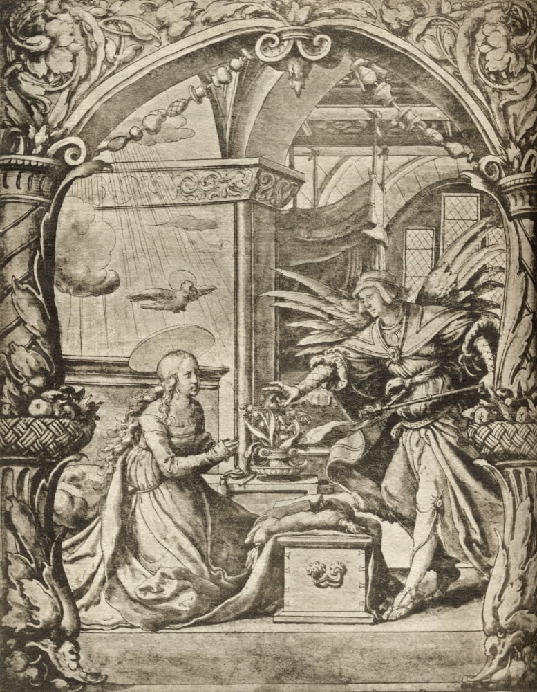 The Annunciation To The Madonna Reduced Facsimile Of A Drawing In Bistre By Hans Holbein 1494 - 1543 German Painter And Wood Engraver From A Catalogue Of A Collection Of Engravings Etchings And Woodcu