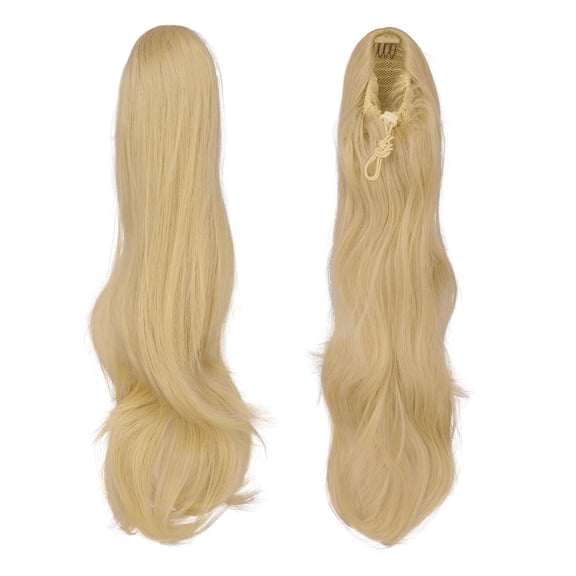 WEIF-Drawstring Ponytail Extension, Natural Long Wavy Layered Synthetic Pony Tails Hair Extensions Hairpieces for Women, Champagne Blonde 20 inch