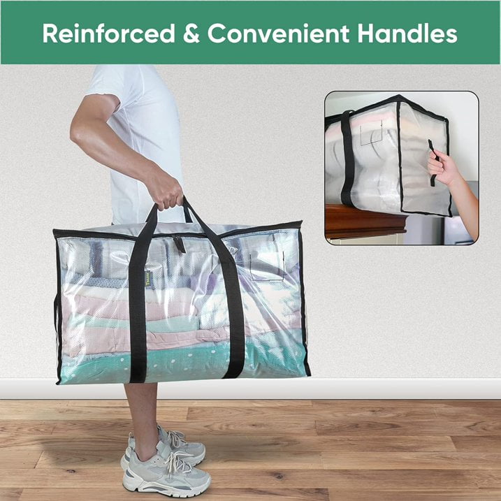 DLD 6 Pack XL Heavy Duty Foldable Moving Bags Sturdy & Durable Clothes Storage Bags Totes Bins, Blue Packing Bags Moving Boxes College Moving Supplies, Clear