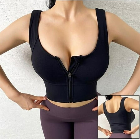 

ANXINDABX Front Zipper Sports Bra Women Underwear Push Up Yoga Crop Top Bras Solid Athletic Vest Gym Fitness Shirt Sportswear