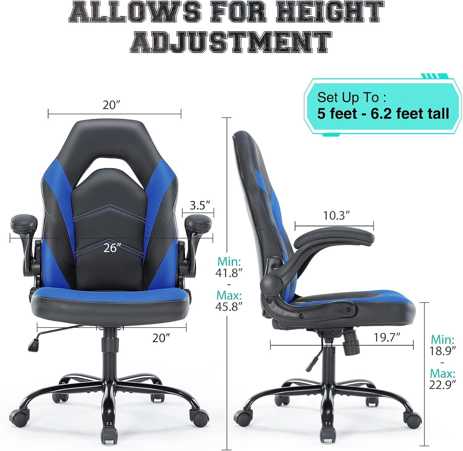 CONCETTA Ergonomic Gaming Desk Chair, PU Leather Adjustable Office Chair for Home or Study, Blue