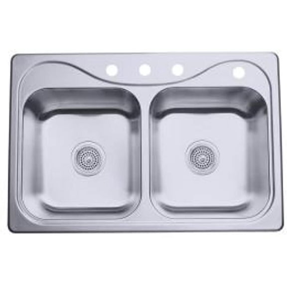 Sterling Plumbing Southhaven Kitchen Sink 11401-4-NA - Double Bowl, Top Mount, Stainless Steel - 33 x 22 In.