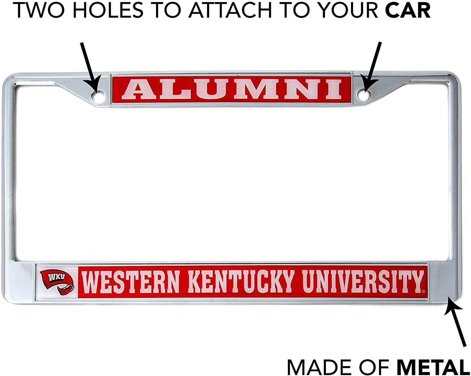 Metal with Acrylic Inlay NCAA Western Kentucky WKU Hilltoppers Alumni License Plate Frame