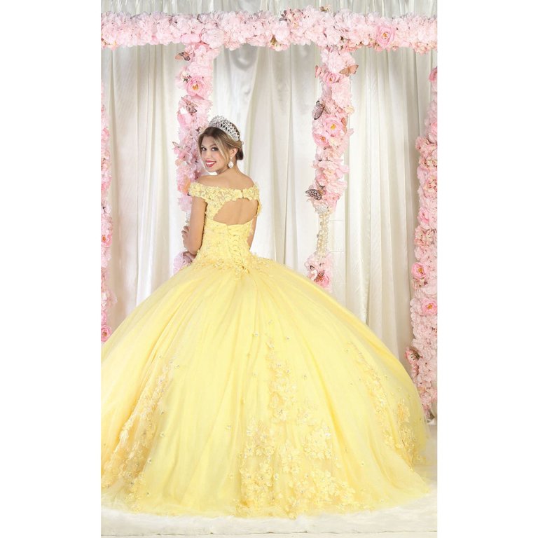 Womens Yellow Quinceanera Dresses Ball Gown Juniors Sweet 16 Prom