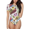 thumbnail image 1 of Balery America Landmarks1 Body de cuello redondo de manga corta para mujer Tops de manga corta Tops básicos-Small, 1 of 7