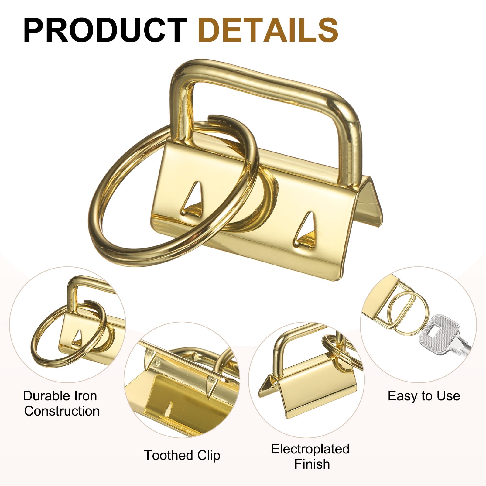 Uxcell 30 Pcs Key Fob Hardware, 1in 26mm Wristlet Clasp Sets with Key Rings for Keychain Making Supplies Lanyards Bag DIY Crafts, Silver/Gold