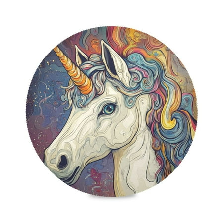 

WOBOGO Colorful Unicorns Round Placemats Set of 1 Heat Resistant Washable Kitchen Table Decorations 15.4in