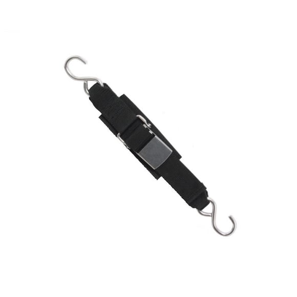 IMMI BoatBuckle Tie Down Strap F12065 Kwik-Lok; Boat Transom; 2 Foot Length x 2 Inch Width; With Ratchet; 333 Pound Load Capacity; 1000 Pound Break Strength; Stainless Steel Hook On Both Ends; Black