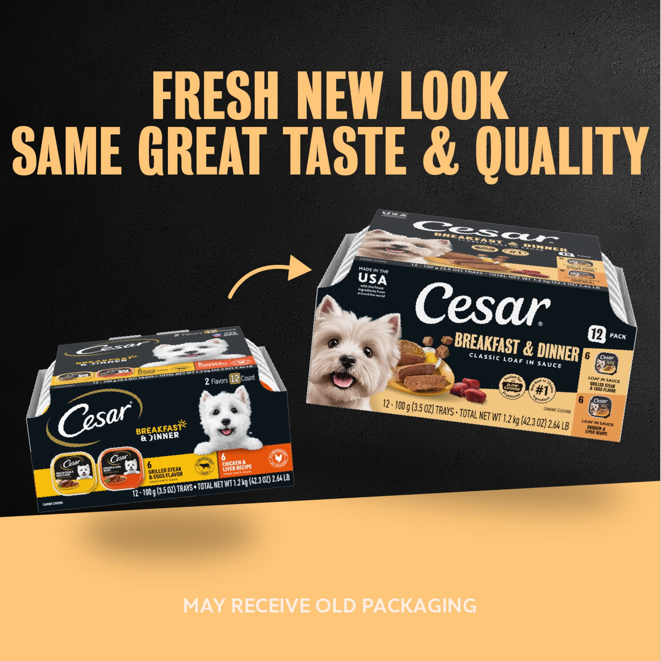 Cesar Loaf In Sauce Breakfast And Dinner Flavors Wet Dog Food Variety Pack, 3.5 Oz Trays, 12 Ct.