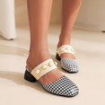 thumbnail image 6 of Zanvin Women's Sandals Shoes on Clearance, up to 30% off, Women's Shoes Pearl Slip-on Sandals Square Mid Heel Round Toe Casual Plaid Slippers, White, 42, 6 of 7