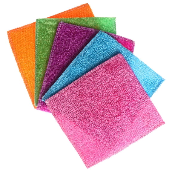 vlrwzc 5 Pcs High Efficient Anti-Grease Color Dish Cloth Bamboo Fiber Washing Towel Magic Kitchen Cleaning Wiping Rags Random Color