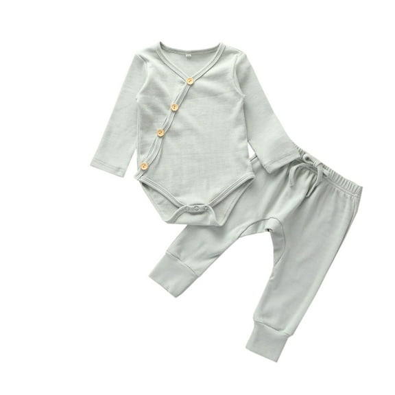 VERUGU Toddler Fall Outfits Newborn Baby Boys Girls Long Sleeve Button Romper Pants Fall Winter Outfit