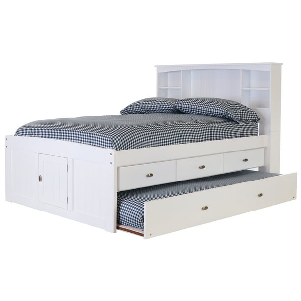 Captains Bookcase Bed With Twin Trundle, Twin Bookcase Captains Bed With Trundle