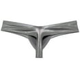 thumbnail image 2 of Botmois Men Cheek Underwear Metallic Wet Look Mini Bikini Boxer Briefs Mini Bikini Trunks 1/3 Rear Skimpy Dark Brown M, 2 of 3