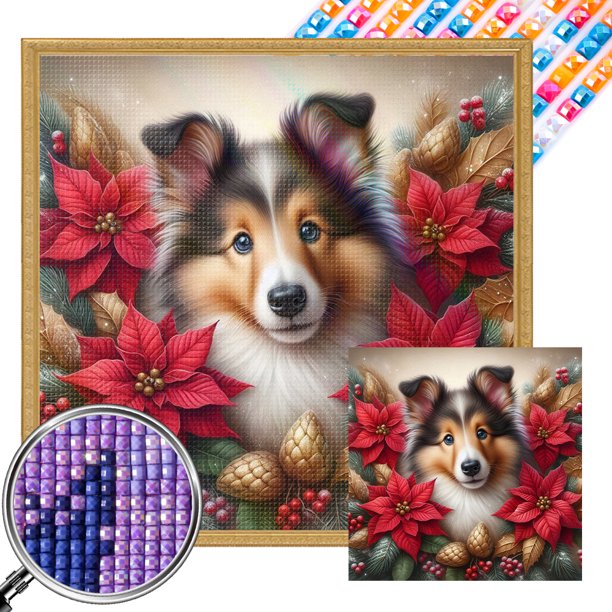 5D DIY Taladro Cuadrado AB Parcial Kit Perro Navidad 45x45cm