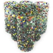 Set of 6 Orange and Green Hand Blown Confetti Tequila Shot Glasses 2 oz.