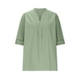 thumbnail image 4 of XUNKUSGA Summer Tops for Women 2025 Trendy Cotton Linen Plus Size Tops Tee Shirt Casual Button V Neck Tunic Beach Vacation Blouses, 4 of 8
