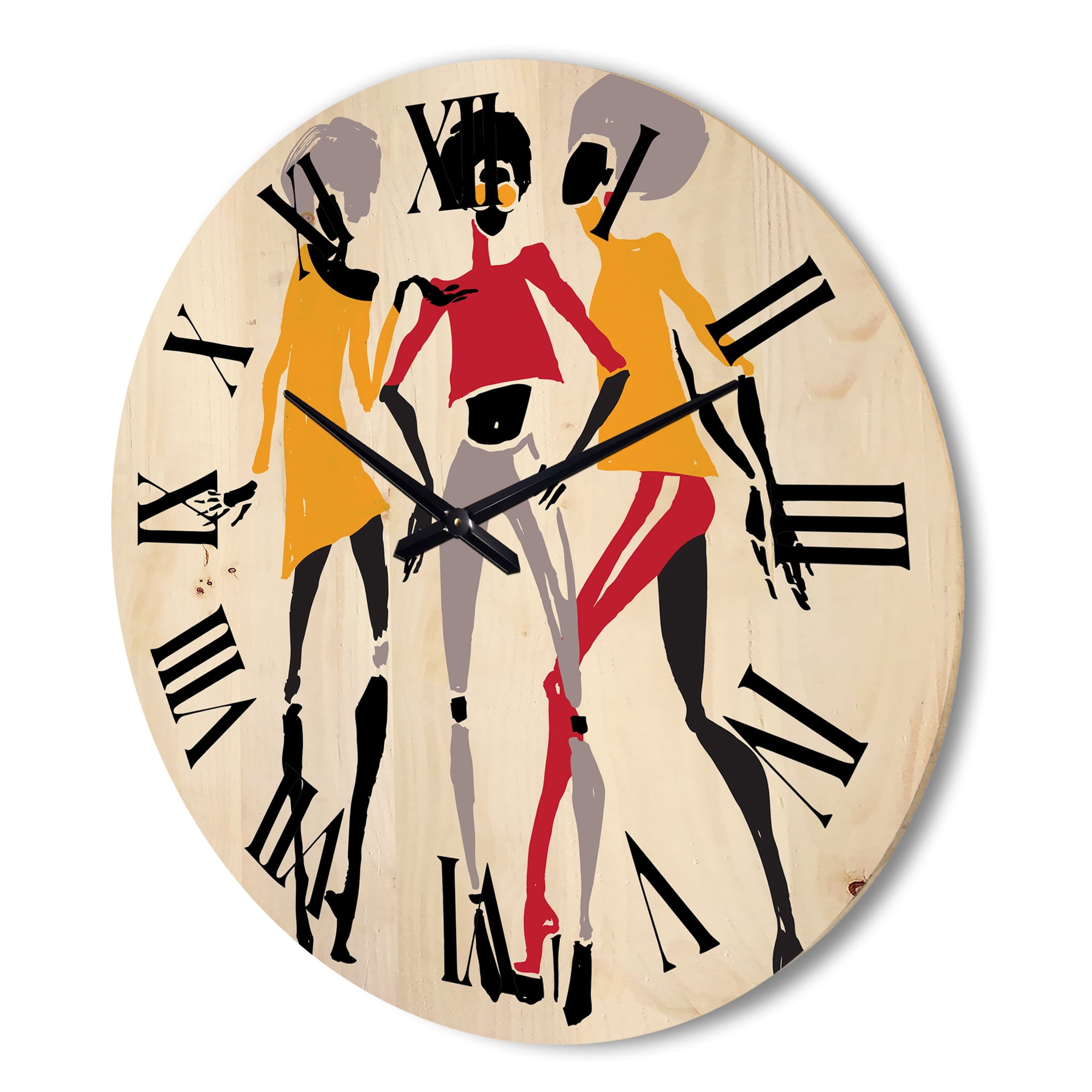 Designart 'African American Women Silhouettes Red and Yellow II' Modern Wood Wall Clock