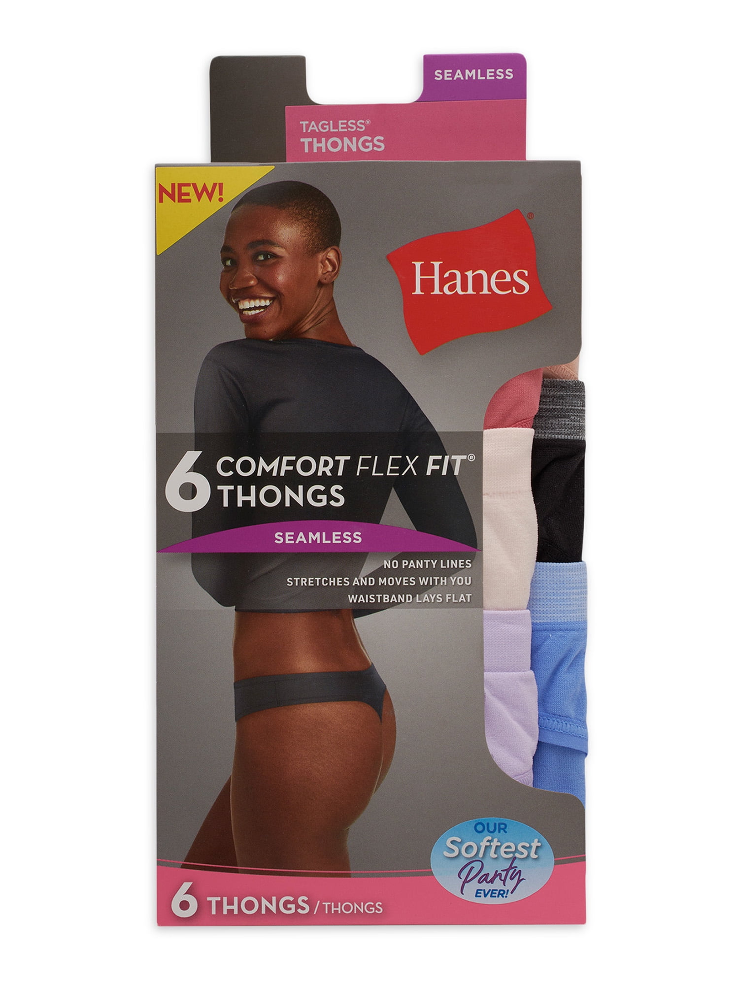 Hanes Women's Comfort Flex Fit Seamless Thong Underwear, 6-Pack