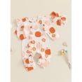 thumbnail image 4 of Elippeo Baby Girl Fall Outfit 3 6 12 18 Months Long Sleeve Pumpkin Flower Print Jumpsuit with Headband Halloween Clothes, 4 of 8