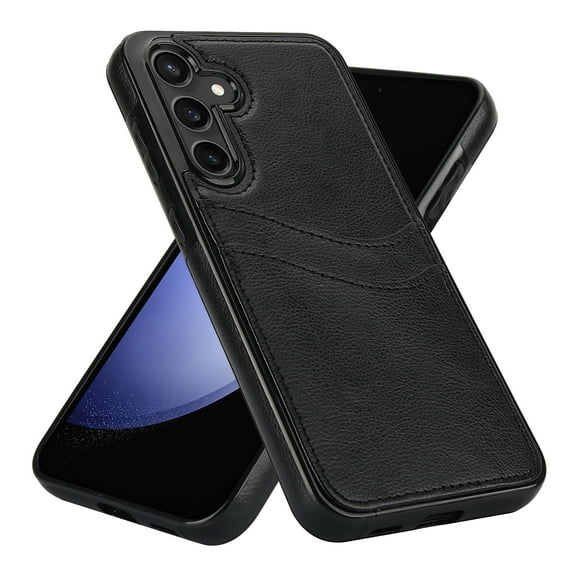 Wallet Case Designed for Samsung Galaxy S23 FE, Classic Slim 2 Credit Card Holders Lychee Texture Synthetic PU Leather Anti-shock Lightweight Phone Case Cover for Samsung Galaxy S23 FE, Black