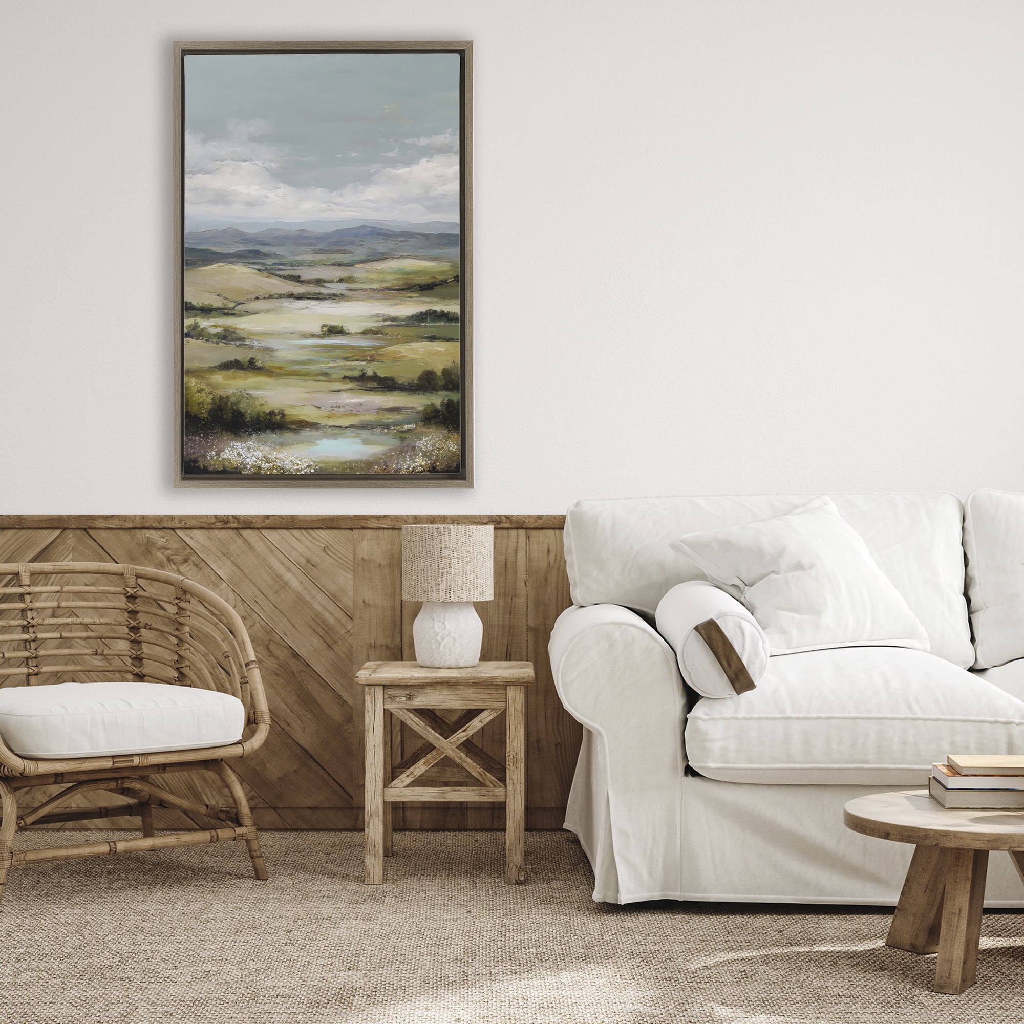 Stupell Industries Rolling Mountain Meadows Brown Framed Floater Canvas Wall Art, design by Petal Prints Design
