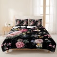 thumbnail image 3 of Quilts Twin XL Size Bedding Set, Farmhouse Flowers Lightweight Quilted Comforter, Country Pink Red Floral Leaf Black Soft Reversible Bedspread Coverlet with Pillow Covers for All Season, 68" x 98", 3 of 9